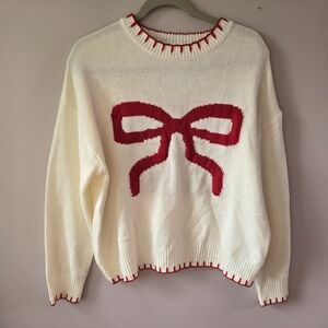 🎀 Coquette Red Bow Knit Sweater | Valentine’s Day Cream Pullover